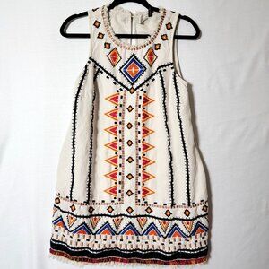 Anthropologie Akemi+Kin Shift Womens Sz 4 Reagan Embroidered Linen Blend White